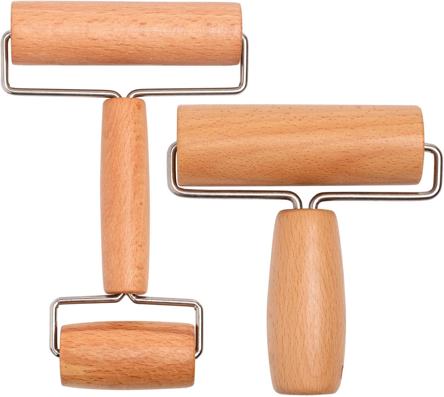 Whaline Wood Pastry Pizza Roller 2 Pieces Non Stick Wooden Rolling Pin for Home, Kitchen Baking Cooking Easy to Handle (T-Maple and H-Maple)