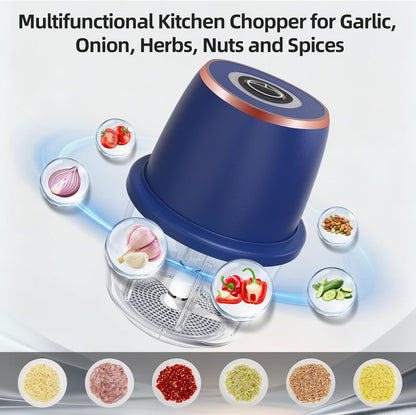 Electric Garlic Chopper, Mini Food Processor & Vegetable Chopper, 350ml Portable Cordless USB Rechargeable Garlic Chopper, Mini Chopper for Onion, Herb, Nut, Easy to Clean Glass Container（Blue）