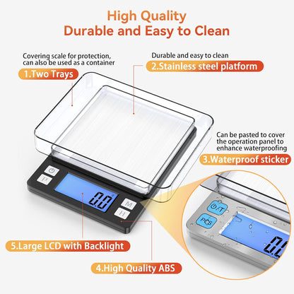 BOMATA 0.01g Small Digital Gram Scale, USB Rechargeable, Upgraded 1kg Jewelry Scale with Larger Display and Hold Function, High Precision, Grams and oz for Herb, Coin, Powder, Yeast, Kitchen Black