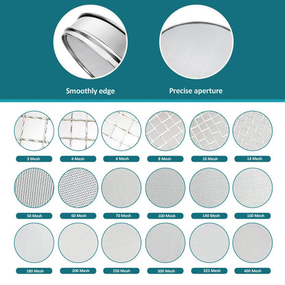 304 Stainless Steel Mesh Lab Sieve, 10 Mesh (2mm) Aperture Test Sieve, 7.9Inch(20cm) Diameter Economy Standard Analysis Sample Test Sieves for Industrial Laboratory Homes - Colors B