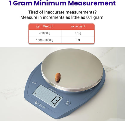 Etekcity 0.1g Food Kitchen Scale, Bowl, Digital Grams and Ounces for Weight Loss, Dieting, Baking, Cooking, and Meal Prep, 11lb/5kg, Stainless Steel Silver