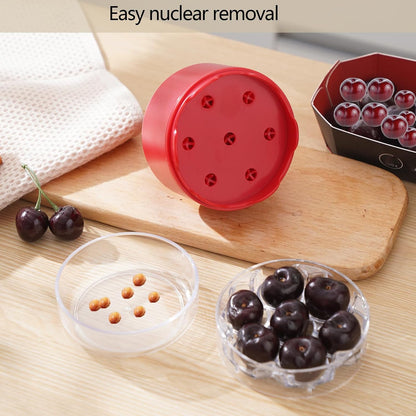Cherry Pitter, Heavy-Duty Stainless Steel Olive and Cherry Pitters Corer Tool with Space-Saving Lock Design, Multi-Function Cherries Stoner Seed Remover Tool for Making Cherry Jam (Red)