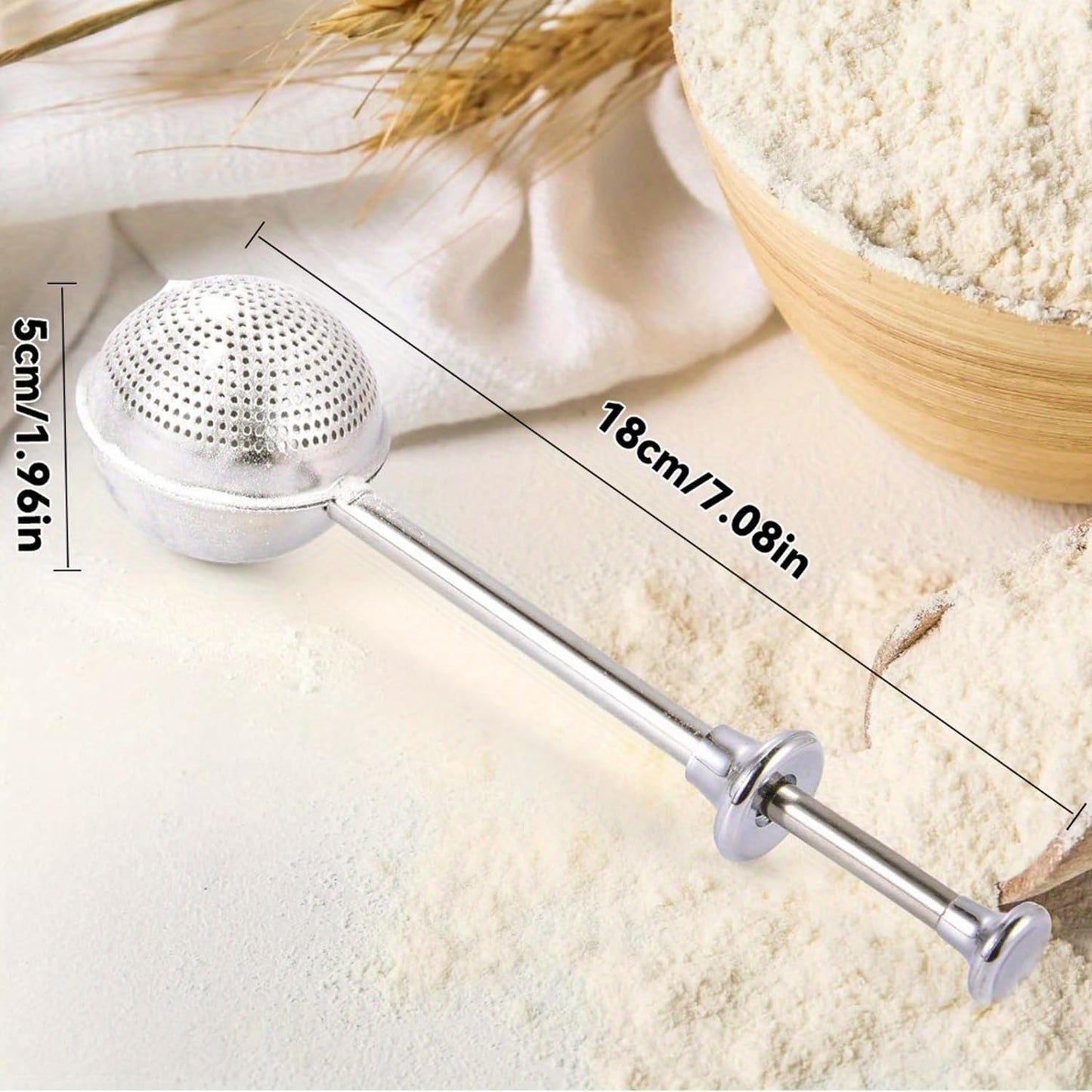 Powdered sugar shaker duster, flour dispenser for bread baking, rice flour sifter, sourdough bread baking supplies, versatile flour duster for baking, ideal for powdered sugar and flour distribution