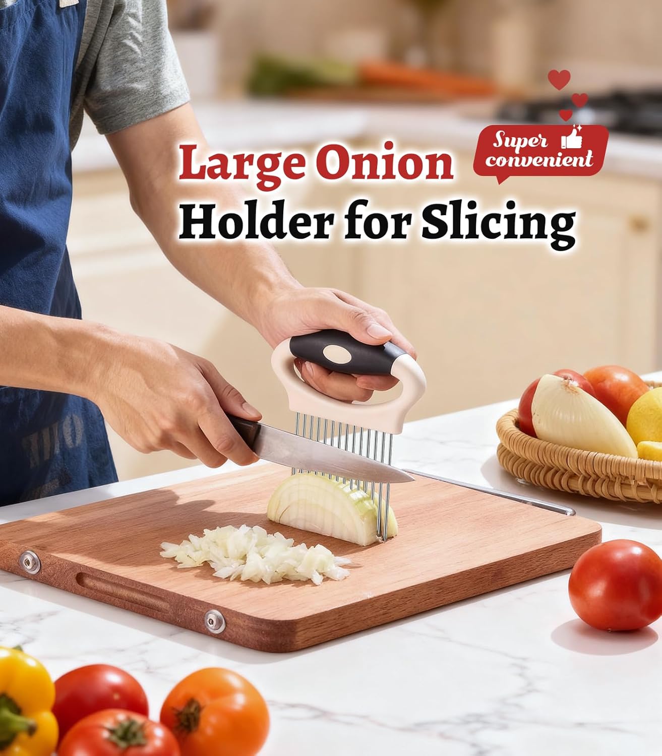 Large Onion Slicer Holder, Stainless Steel Onion Holder for Slicing, Onion Cutter Vegetable Chopper with 14 Sharp Needles for Slicing of Tomato Avocados & Meat Tenderizer, Kitchen Gadgets for Cooking