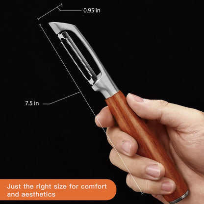 Serrated Blade Premium I Type 304 Stainless Steel Multifunctional Kitchen Peeler Real Wood Handle Ultra Sharp Blade Vegetable Potato Apple（Agarwood）