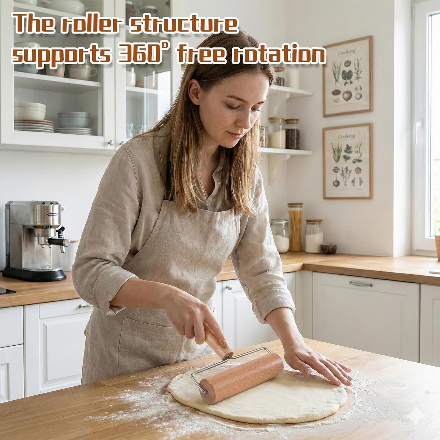 2 Pcs Small Rolling Pin with Handle, Wood Rolling Pins, Non-Stick Pizza Roller for Tortilla Cookie Dumpling Home Kitchen Baking Cooking