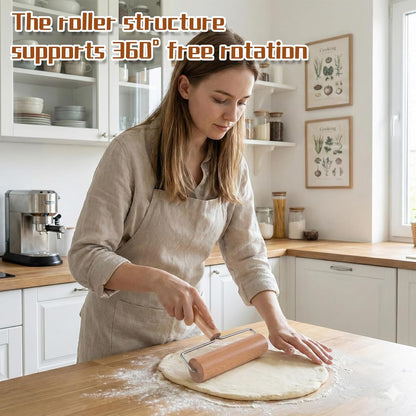 2 Pcs Small Rolling Pin with Handle, Wood Rolling Pins, Non-Stick Pizza Roller for Tortilla Cookie Dumpling Home Kitchen Baking Cooking