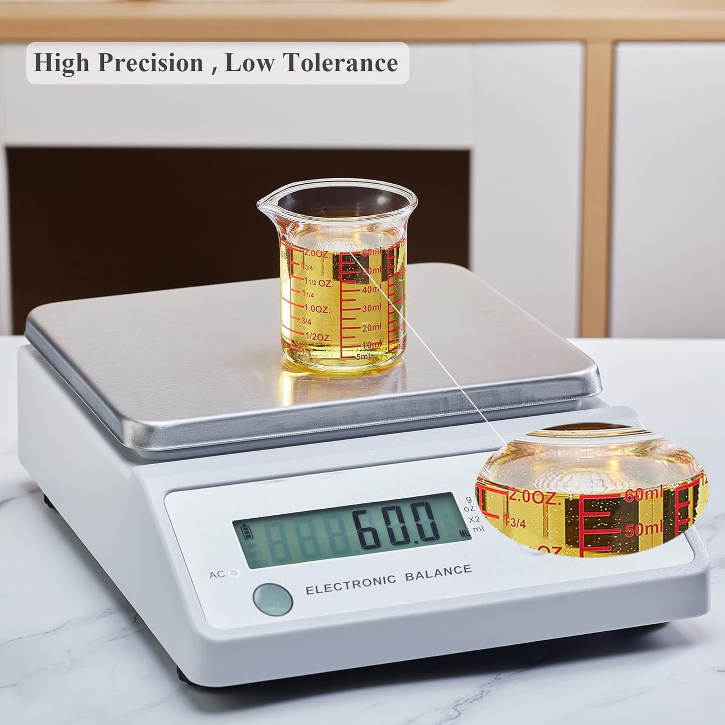 High Borosilicate Glass Measuring Cup-V-Shaped Spout，Glass Measuring Beaker for Kitchen or Restaurant, Easy to Read, 60 ML (2 Oz)-Pack of 2