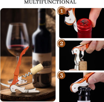 HYZ 2-Pack Wine Opener Waiter Corkscrew, Professional Wine Key for Servers, Bartender, with Foil Cutter, Manual Wine Bottle Opener Double Hinged (Black)