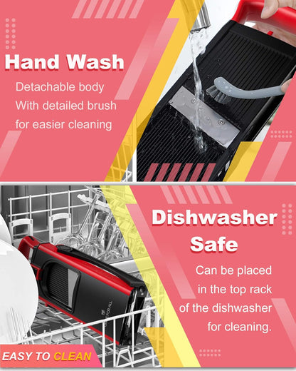 ONCE FOR ALL Upgrade Safe Mandoline Slicer Plus, Adjustable Vegetable Food Chopper Potato Fries French Fry Cutter, Detachable Blade, Kitchen Chopping Artifact, New Kitchen Gift (DarkGray)