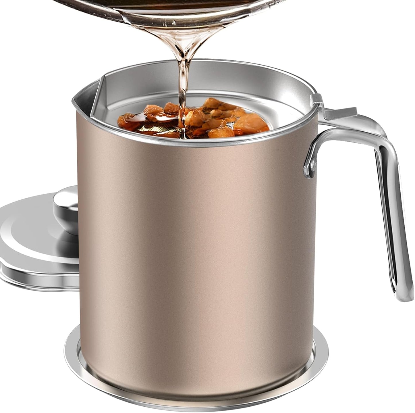 Chihee Grease Container Stainless Steel Bacon Grease Saver with Fine Mesh Strainer 2L / 67.6 fl oz Cooking Oil Keeper Stoarge Can with Dust-proof Lid Non-slip Tray for Kitchen Frying
