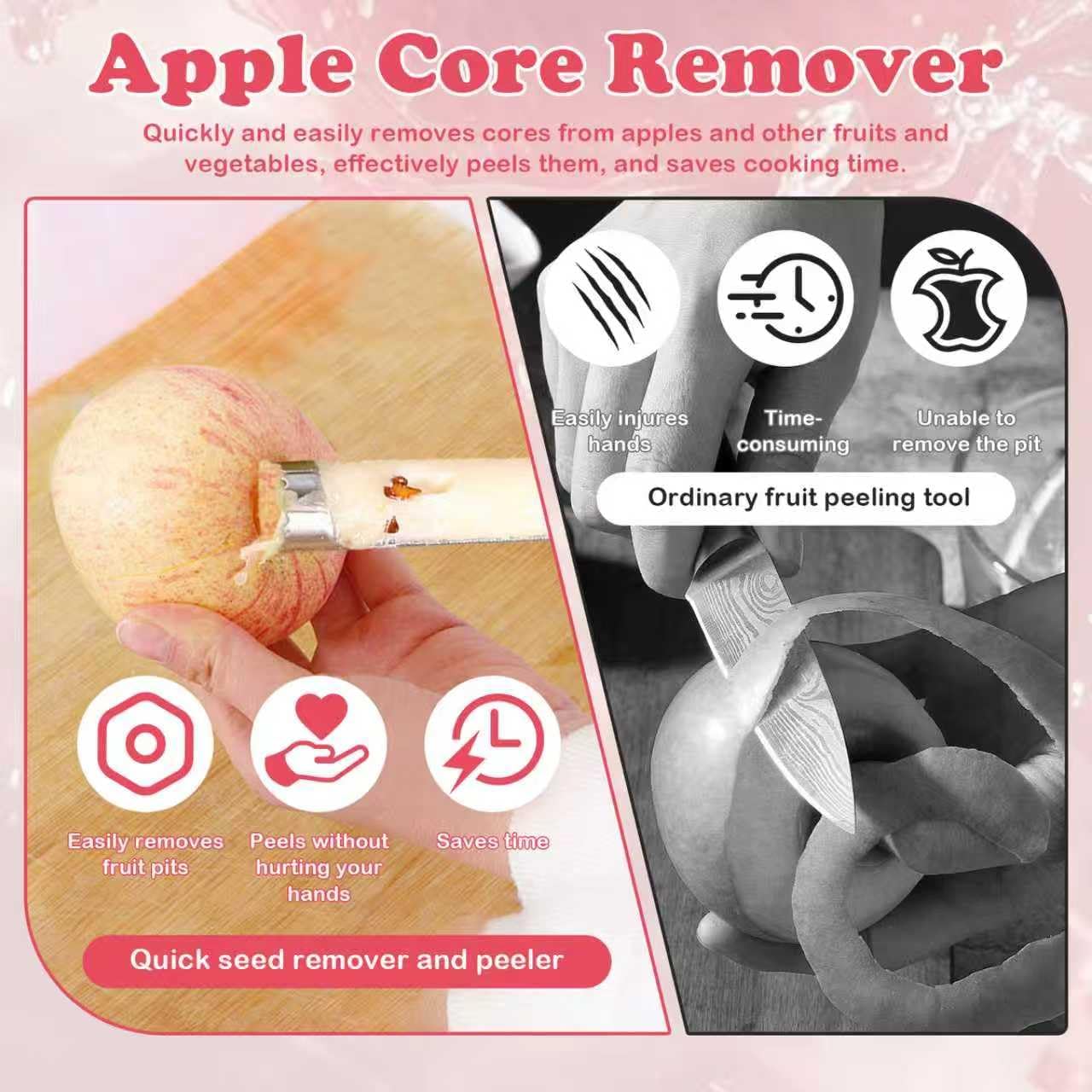 5 Pack 2 in 1 Apple Corer and Peeler, Apple Corer Tool, Fruit Vegetable Corer and Peeler Tool, Stainless Steel Apple Peeler, Apple Corer Remover Tool, for Vegetable Fruit Kitchen Gadget