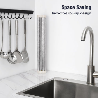 Tomorotec 17.7" x 15.5" Roll Up Dish Drying Rack Over Sink Drying Rack Sink Cover Kitchen Sink Accessories Gadget Multipurpose Organizer Foldable Stainless Steel Drainer