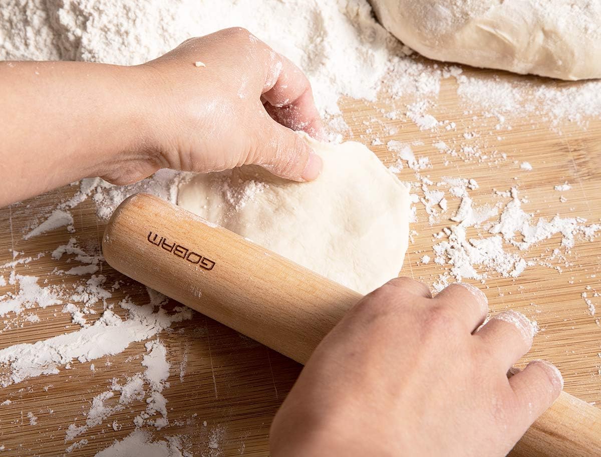 GOBAM Wood Rolling Pin, Small - Dough Roller for Pasta, Cookies, Pie, Pizza, Chapati, Fondant, Rolling Pins for Baking, Bread Making Tools and Supplies - 11 x 1.38 Inches