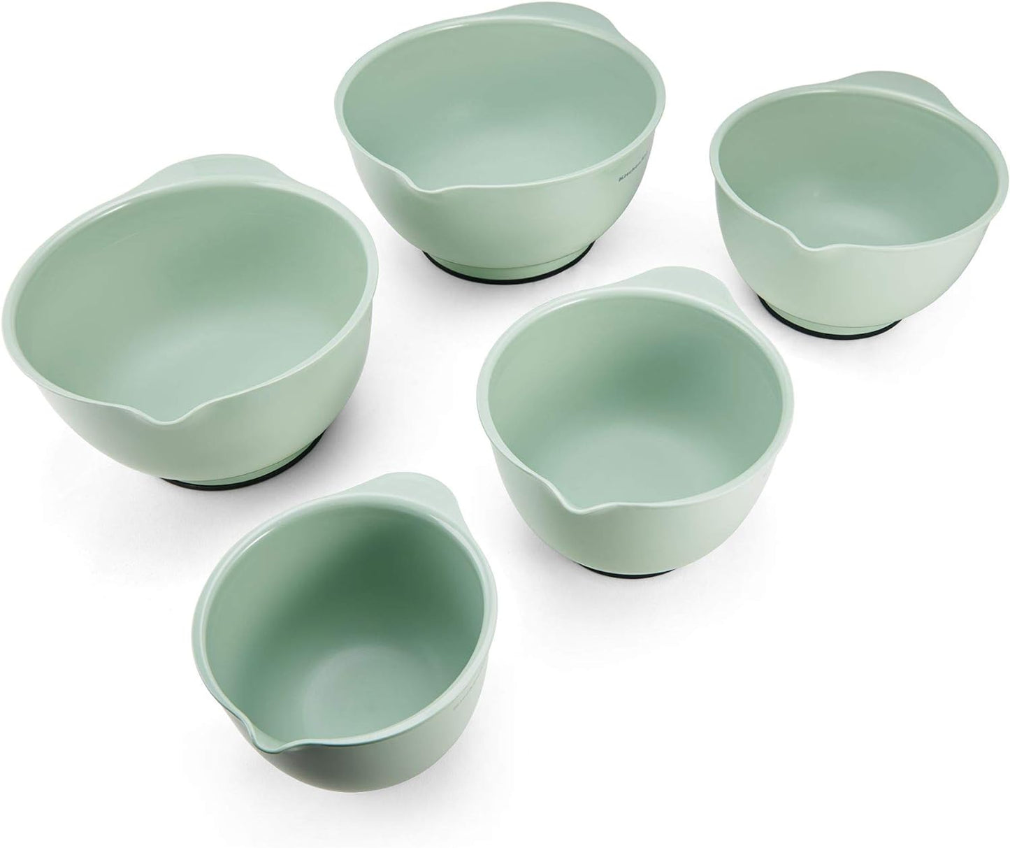 KitchenAid Universal Nesting Plastic Mixing Bowls, Set Of 3, 2.5 quart, 3.5 quart, 4.5 quart, Non Slip Base with Easy Pour Spout to Reduce Mess, Dishwasher Safe, Aqua Sky, White, Gray