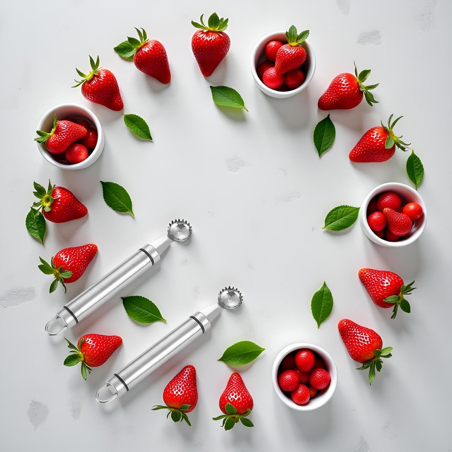 2Pcs Silver Stainless Steel Strawberry Huller Multi-Function Stainless Corer and Pitter Remover for Strawberry, Practical Kitchen Tool, Fruit and Vegetable Corers