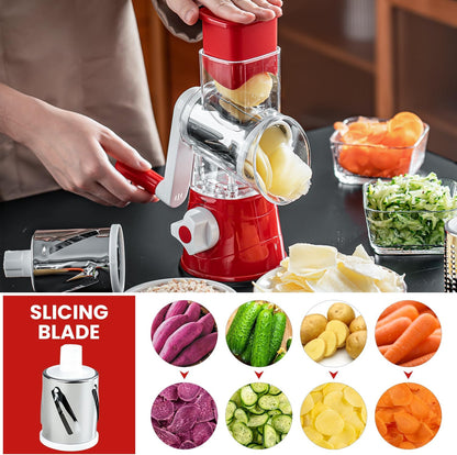 Rotary Cheese Grater Hand Crank Cheese Shredder with 3 Stainless Steel Blades, Rotary Grater, for Fresh Cheese, Vegetable, Nuts,Non-slip Suction Base, Black
