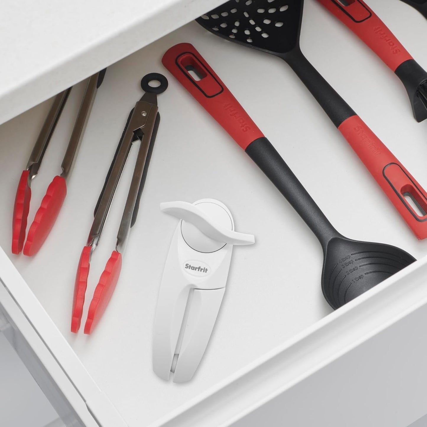 Starfrit Little Beaver Can Opener - Safe - Holds and Leaves No Sharp Edges on Lid - Comfort Grip - 3 year warranty - White
