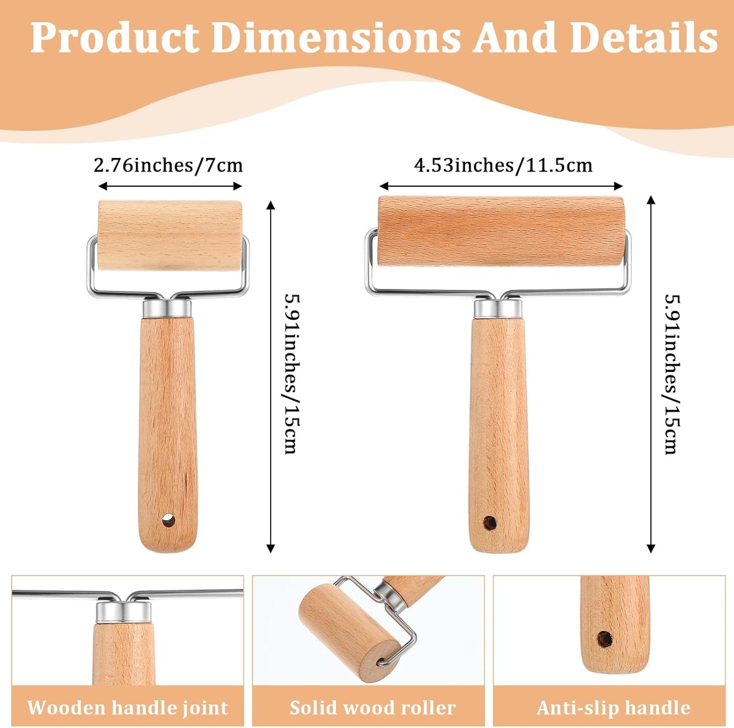 2 Pcs Baking Wooden Rolling Pins T-shape Pizza Dough Roller Pin Non-Stick Baker Pastry Roller Set for Tortilla Cookie Dumpling Home Kitchen Baking Cooking
