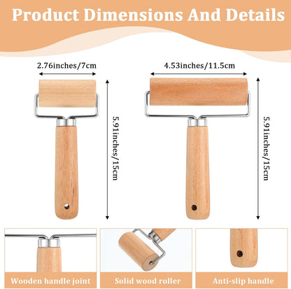 2 Pcs Baking Wooden Rolling Pins T-shape Pizza Dough Roller Pin Non-Stick Baker Pastry Roller Set for Tortilla Cookie Dumpling Home Kitchen Baking Cooking