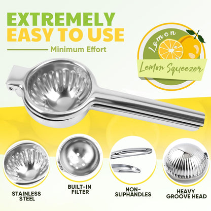 Lemon Squeezer Large, Lemon Squeezer Juicer Stainless Steel, Heavy Duty Manual Citrus Juicer Hand Press, Kitchen Tools Lime Squeezer Bar Tool, Easy to Clean Metal Lemon Hand Press