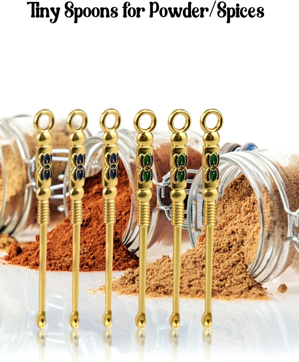 6 PCS Mini Shovel Spoons,Tiny Spoons Gold, Metal Small Spoon, Portable Scoop Necklace Charms Decorative Pendant, Little Measuring Spoon for Powder Salt Spice Jewelry Keychain, Vintege