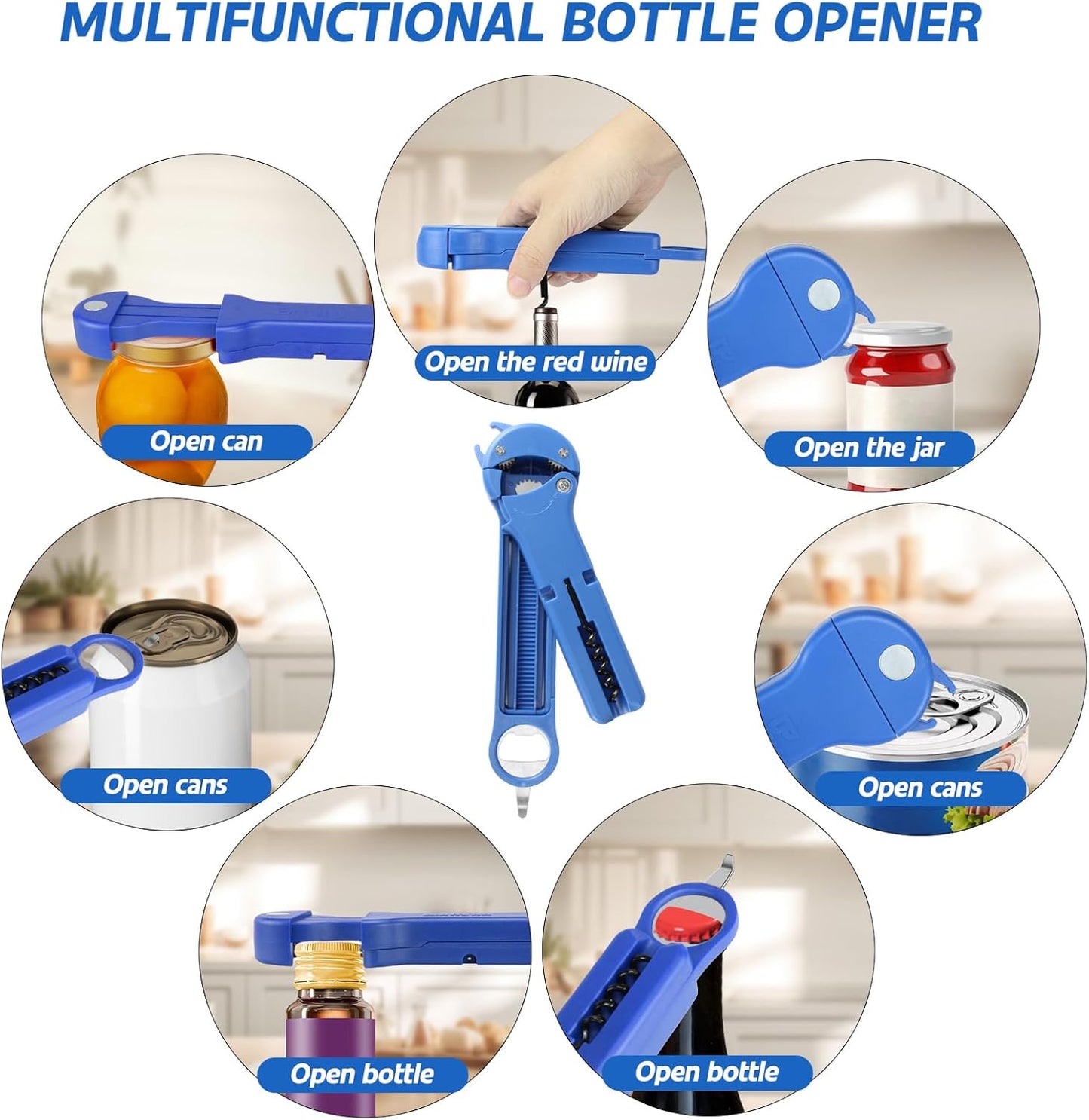 7 in 1 Jar Opener Bottle Opener and Wine Opener for Seniors with Arthritis, Weak Hands, Multi Retractable Magnetic Can Opener, Original Kitchen Lid Opener Tool (Black)