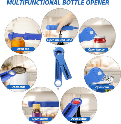 7 in 1 Jar Opener Bottle Opener and Wine Opener for Seniors with Arthritis, Weak Hands, Multi Retractable Magnetic Can Opener, Original Kitchen Lid Opener Tool (Black)