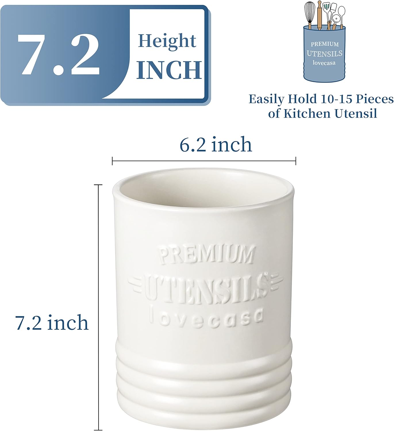 LOVECASA Utensil Holder, 7.2"+5.4" Ceramic Utensil Holder for Countertop, Large Cooking Utensil Crocks for Kitchen Counter, Farmhouse Utensil Vase for Housewarming, Kitchen Decor, Set of 2, Oasis