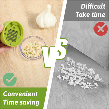 Ptwola Garlic Presses Garlics Chopper Stainless Steel Garlics Mincer Crusher Mini Can Garlic Press Dicer Storage Container with Silicone Peeler and Small Brush for Home Camping Kitchen Tool
