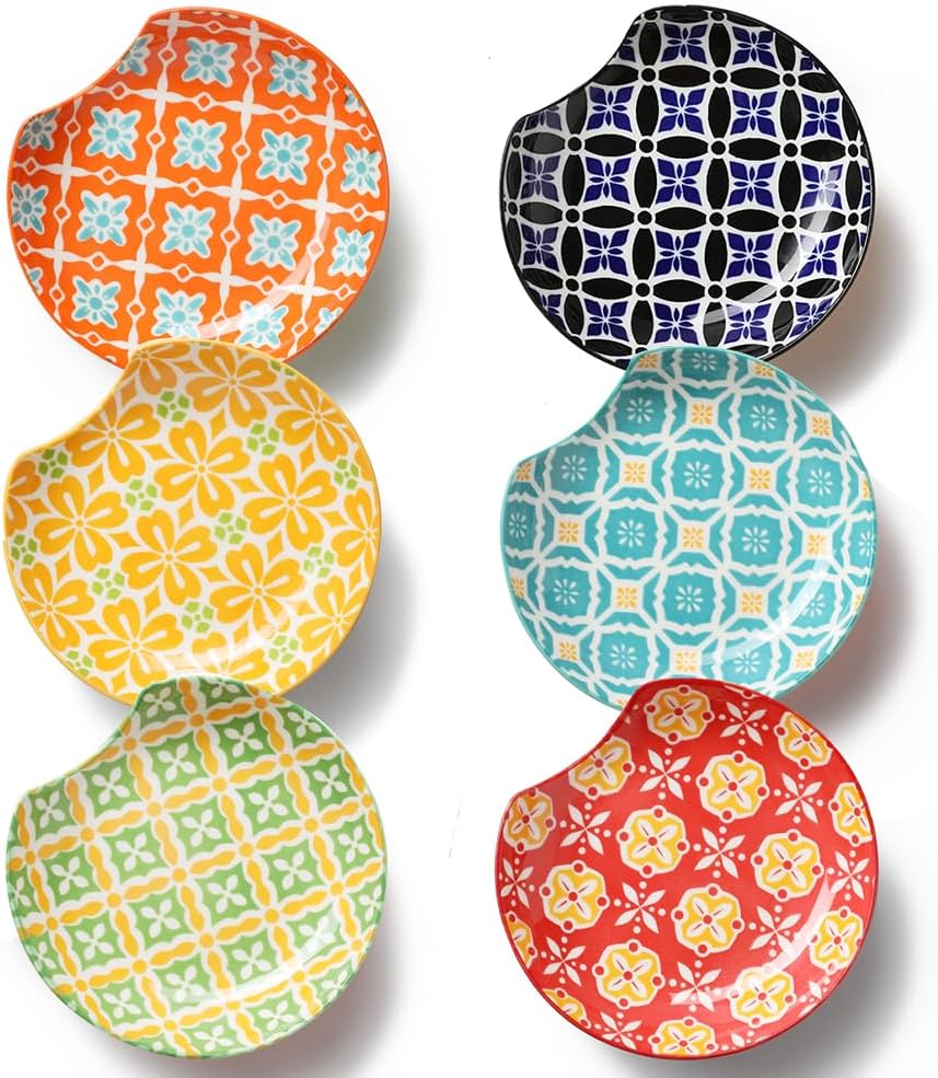 Metahom Ceramic Spoon Rest, Spoon Holder for Kitchen Counter, Utensil Rest Holder for Stove Top, Ladle, Spatula, Set of 6, Dishwasher Safe, 4.5 inch, Vibrant Color