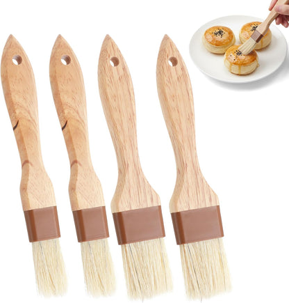 4Pcs Pastry Brush, Natural Bristle Pastry Brushes for Cooking Baking Grilling Basting Brush with Beech Wooden Handle for Butter Oil Marinade, Grilling & Baking Kitchen Food Brushes (1 Inch & 1.5 Inch)