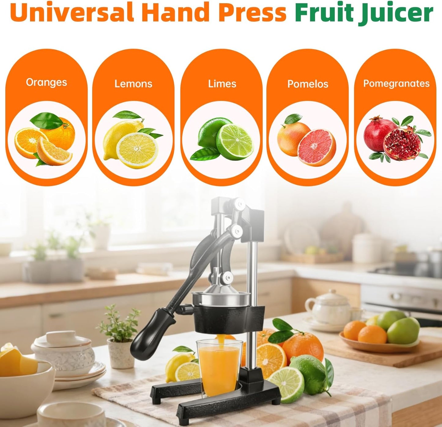 Cast Iron Manual Citrus Juicer Press, Commercial Heavy Duty Cast Iron Fruit Juicer for Home Kitchen, Professional Manual Juicer Press for Orange or Lemon, Easy to Clean and Use, High Juice Yield