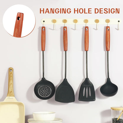 FJNATINH Wok Tools, Wok Utensil,Wok Spatula,Ladle,Skimmer Tool Set,Non Stick Heat-Resistant Silicone Cooking Utensils BPA Free Kitchen Utensils Cookware, Pack of 3,Black