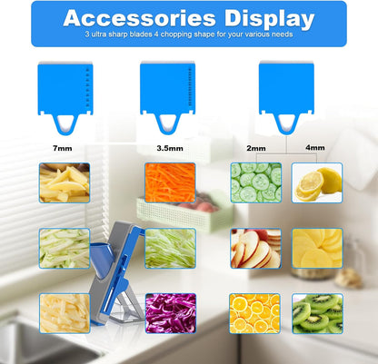 Mandoline Slicer for Kitchen - Vegetable Food Chopper, Cucumber Slicer, Detachable Easy to Clean Kitchen Chopping Artifact (White Blue)