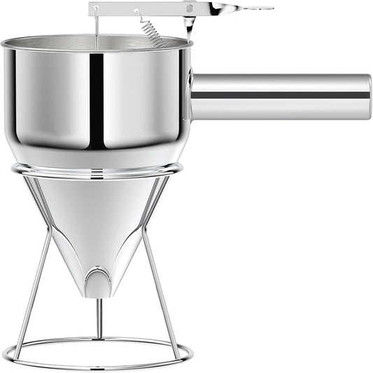 Pancake Batter Dispenser, Pancake Dispenser with 0.8 in Large Spout, Easy-Pour Cake Batter Funnel for Thick Mix with Fruits or Chocolate Chips, Stainless Steel Funnel for Home and Kitchen
