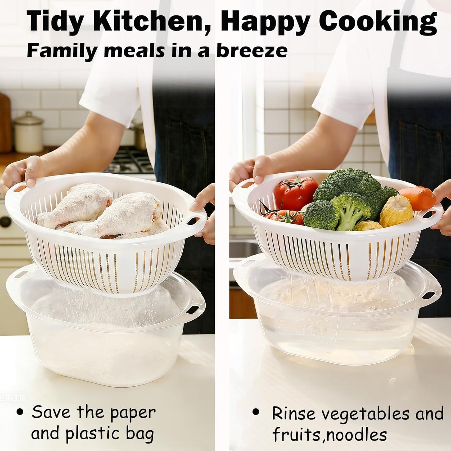 Batter Bowl, Breading Bowl with Lid Flour Shaker for Seasoning Fried Chicken, Fish, Shrimp, Just Flip (Blue)