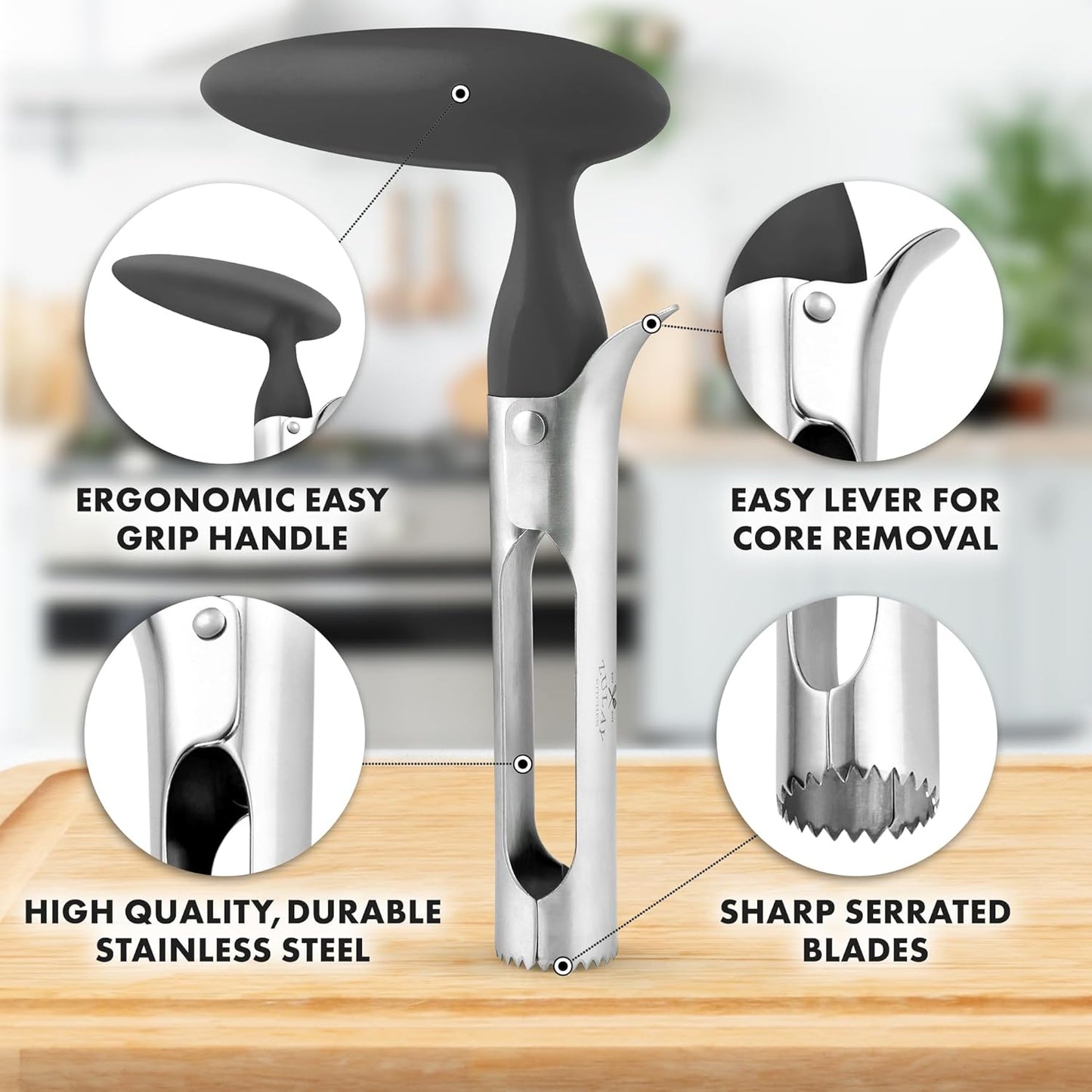 Zulay Kitchen Stainless Steel Pineapple Corer & Slicer – Heavy Duty Pineapple Cutter & Eye Removal Tool – Effortless Core Remover Tool with Sharp Reinforced Blade & Ergonomic Handle - Black