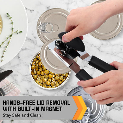 2 Pack Can Opener Manual with Magnet, Heavy Duty Handheld Can Opener for Seniors with Sharp Blade and Grip Handle, Solid Steel Tin Cutter for Kitchen Camping, Black