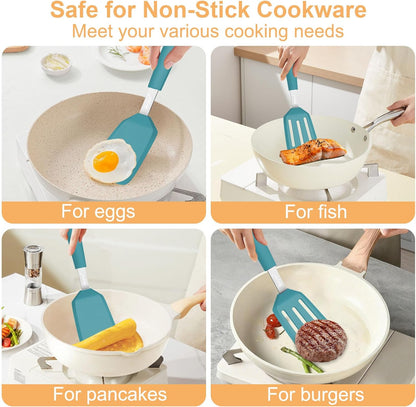 Beijiyi 2 Pack Silicone Spatula Set, 600°F Heat Resistant Spatulas for Cooking, BPA Free Kitchen Utensils, Solid & Slotted Flexible Turner for Non Stick Frying Pan, Flipping Eggs, Pancakes (Black)