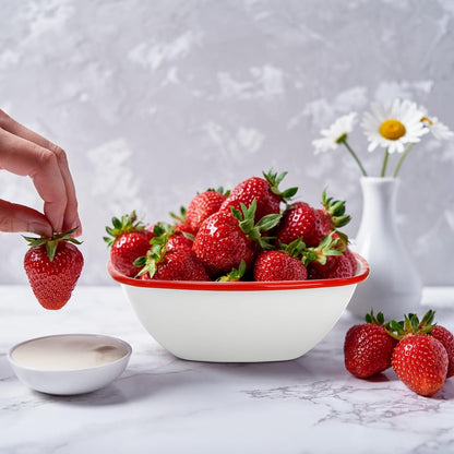 Elsjoy 2 Pack 3 Quart Large Enamel Bowl, 11 Inch Vintage Enamel Mixing Bowl, Kitchen Enamelware for Fruit, Salad, Pasta