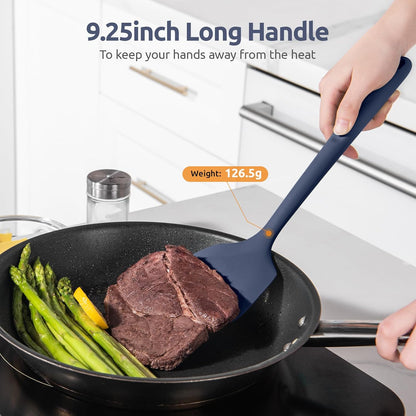 600ºF Heat Resistant Slotted Turner: U-Taste 13.6in Silicone Kitchen Spatula Flipper, 3.74in Wide Food Grade Flexible Thin Rubber Cooking Utensil for Egg, Pancake, Cookie in Nonstick Cookware (Red)