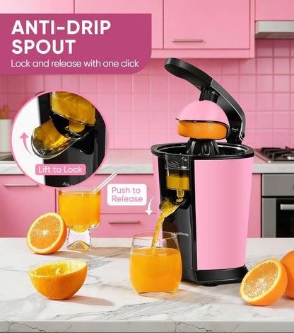 Electric Orange Juicer, Citrus Juicer Squeezer with 2 Cones and Soft Grip Handle for Effortless Juicing, Stainless Steel Quiet Orange Juice Extractor Machines for Lime Grapefruit Lemon