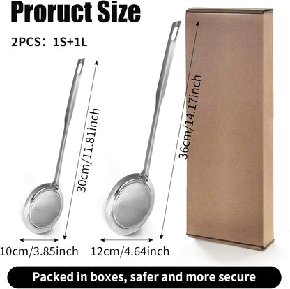 Fine Mesh Stainless Steel Colander Spoon, Sieve Fine Mesh Strainer with Long Handle Stainless Steel Skimmer Spoon Kitchen Gadget for Cooking Oil Filter Skimming Grease and Foam