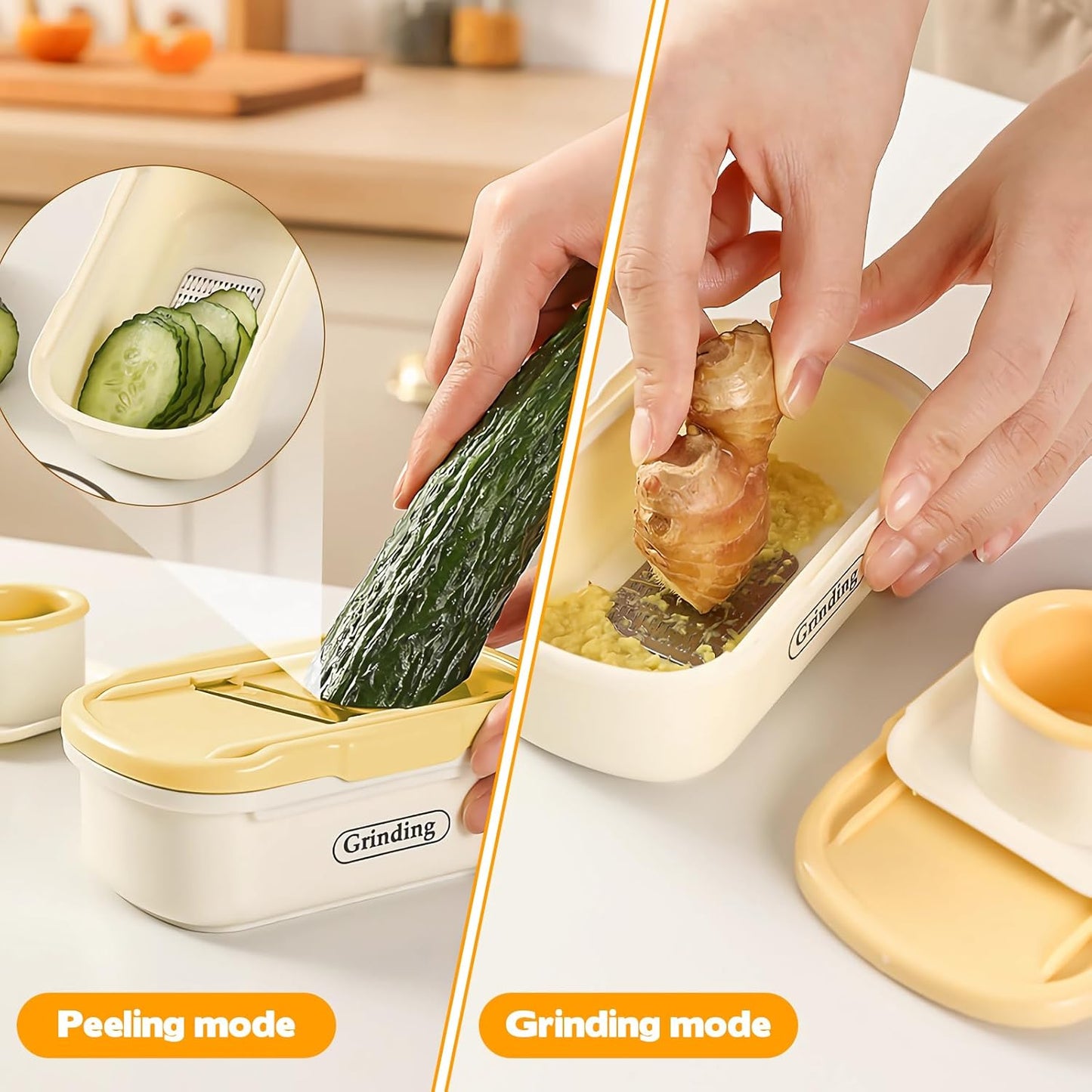 Manual Garlic Grinder, Senbos Multifunctional Ginger Grater Garlic Smasher Garlic Planer Tool with Vegetable Slicer for Ginger Garlic Kitchen Gadget