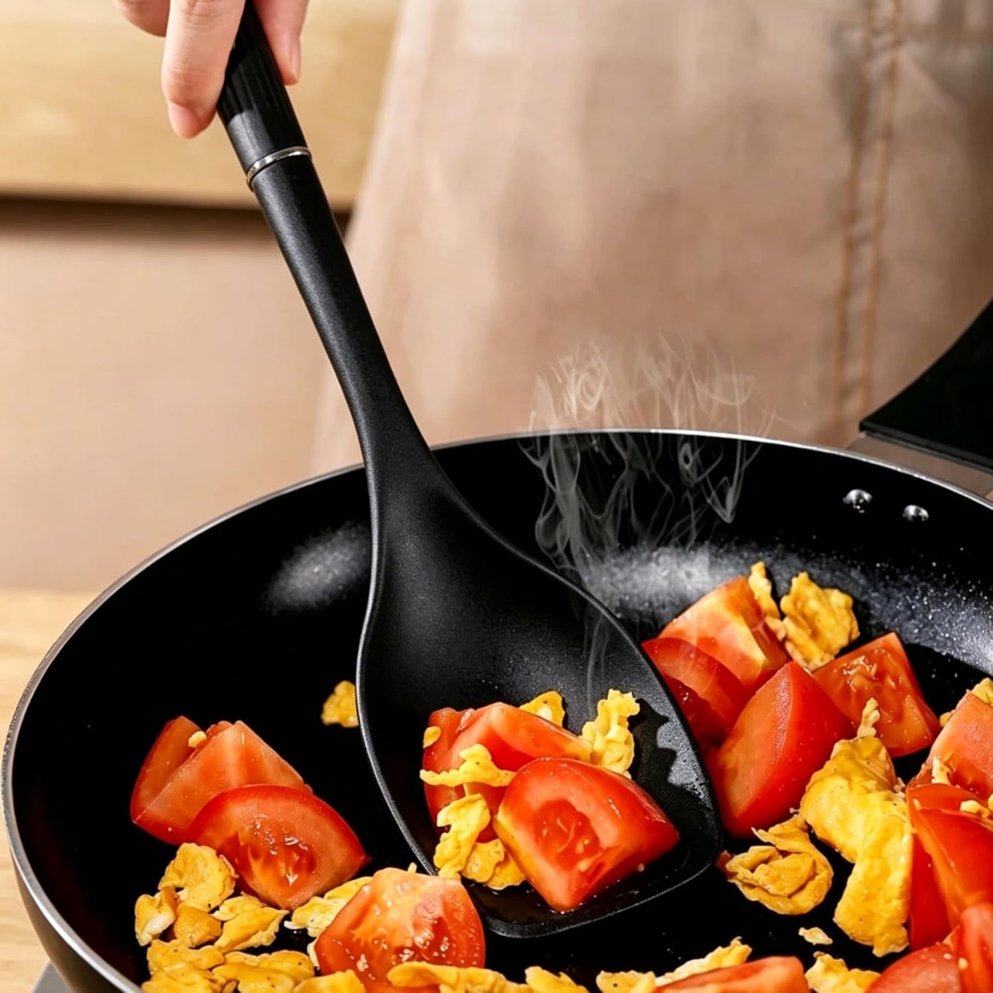 2 Pack Silicone Cooking Spoon Spatulas, Non Stick Large Rubber Spoon Set for Mixing, Serving, Draining, Scraping, 13Inch Heat Resistant Kitchen Utensils, Green+Grey