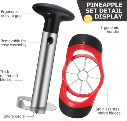 Pineapple Corer and Slicer, Stainless Steel Pineapple Cutter and Corer, Upgraded Pineapple Peeler and Apple Corer Tool with Pineapple Core Remover for Corer Tool Kitchen (Black)