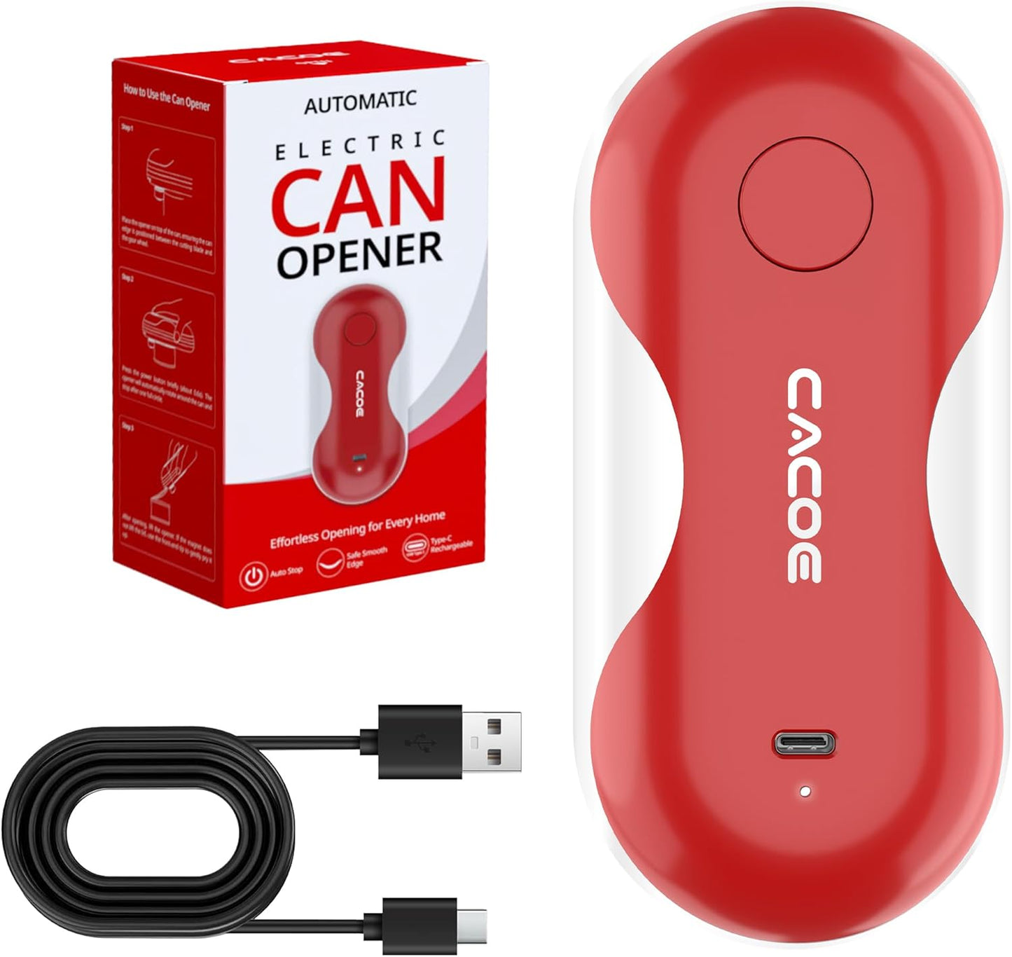 CACOE Automatic Smart Electric Can Opener with Auto Stop & USB-C Charging - Cordless Can Opener for Elderly and Arthritic Users for Seniors & Arthritis, Effortless One-Touch Open (black)
