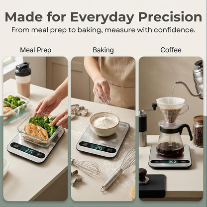 CINCY Digital Food Scale for Kitchen – Stainless Steel Kitchen Scale with Tare Function, Large LCD – Meal Prep, Baking & Cooking Scale - 6 Units (g/oz/lb/ml/kg) -10kg/22lb Capacity, 1g Precision