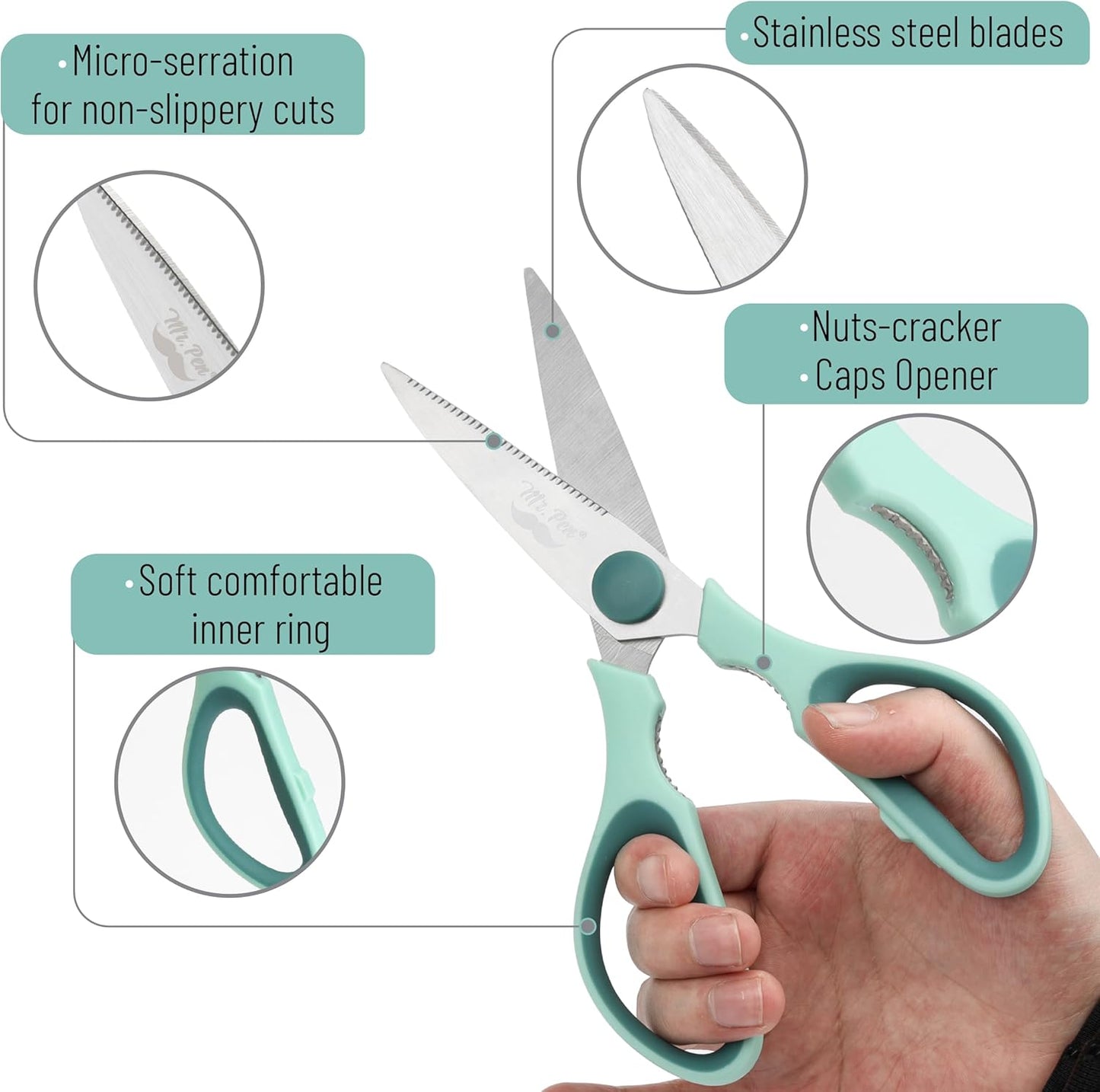 Mr. Pen- All Purpose Kitchen Shears with Protective Sheath, 8 Inch, Dishwasher Safe, Stainless Steel Food Scissors with Micro-Serrated Blades, Soft Grip Comfort Handle, Durable Utility Kitchen Shears